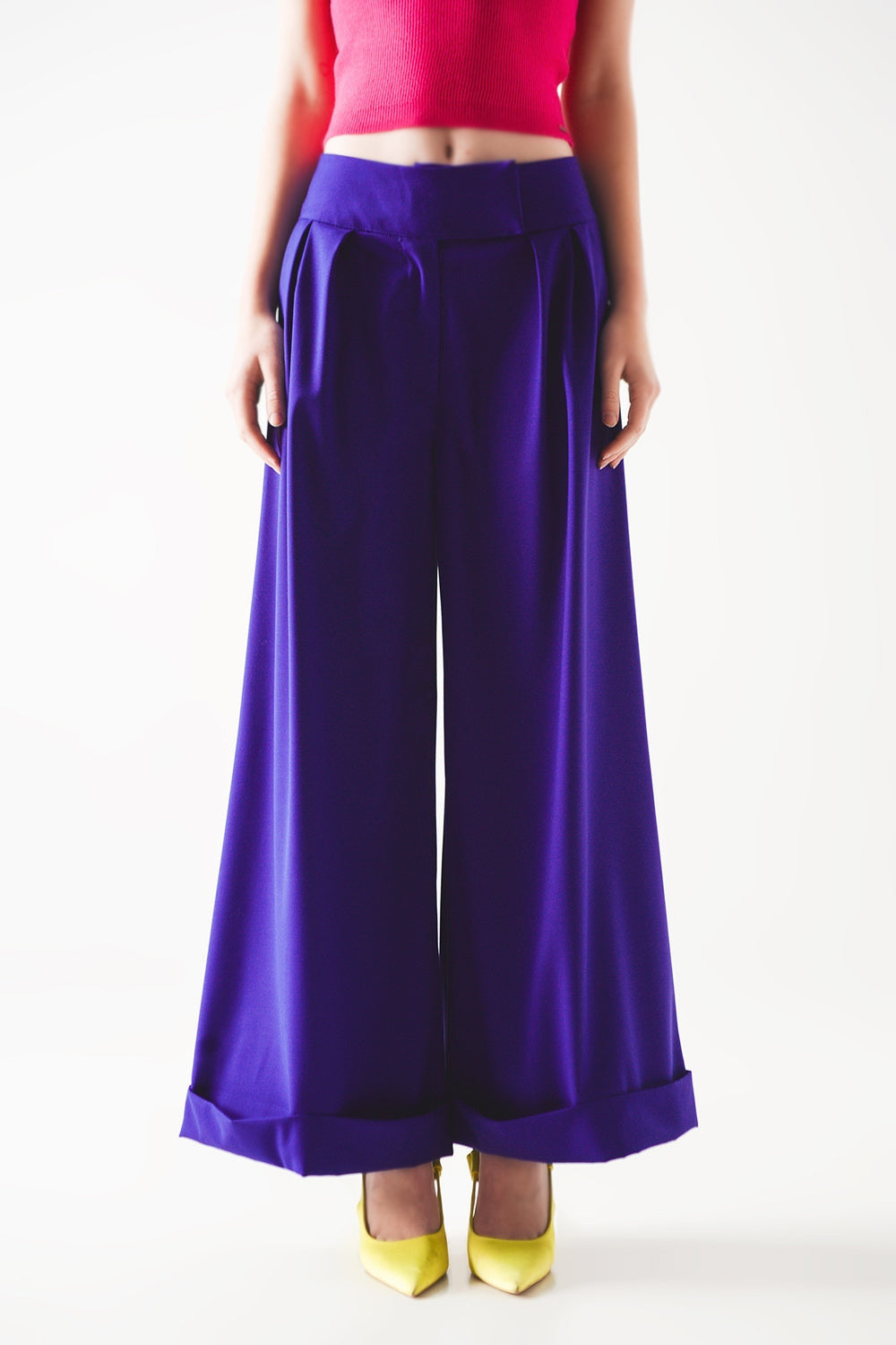 Pleated Wide Leg Pants in Purple-2