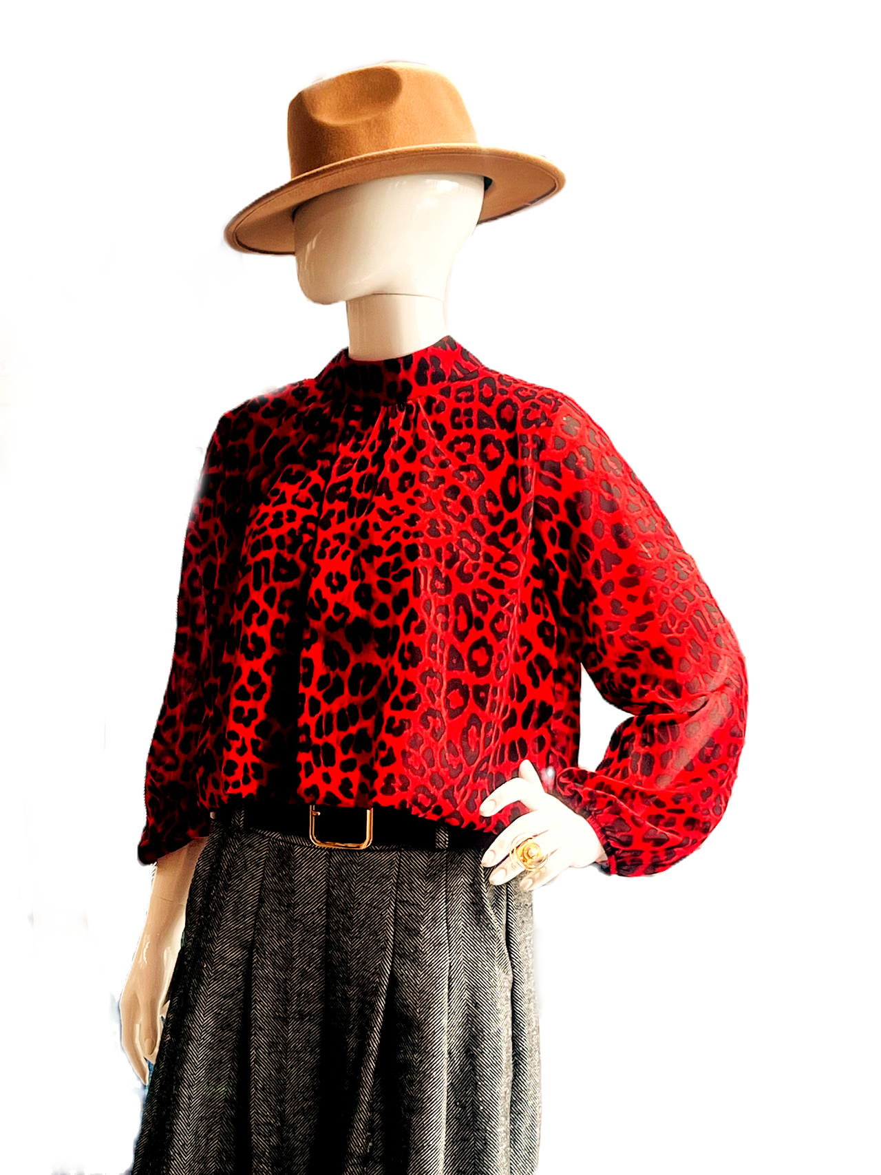 Striking crop blouse in a bold leopard red and black color-1