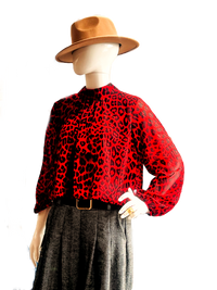 Thumbnail for Striking crop blouse in a bold leopard red and black color-1