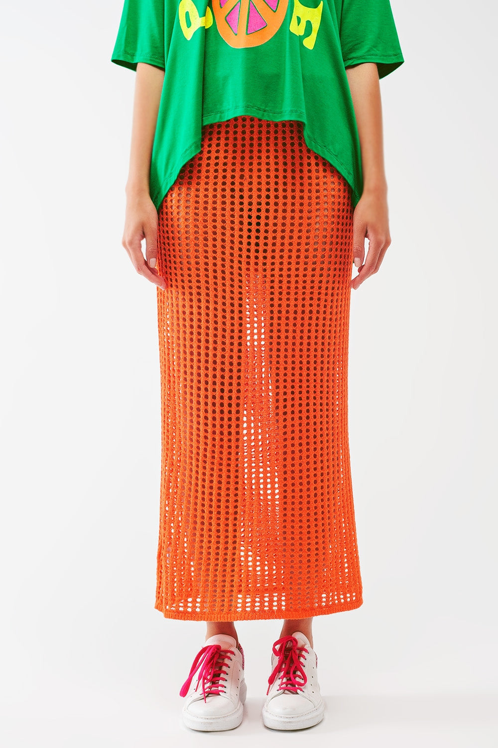 Maxi Sheer Crochet Skirt in Orange-0