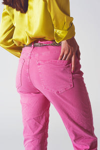 Thumbnail for Pink Wrinkled Skinny Jeans-5