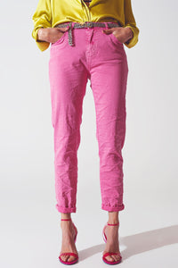 Thumbnail for Pink Wrinkled Skinny Jeans-3