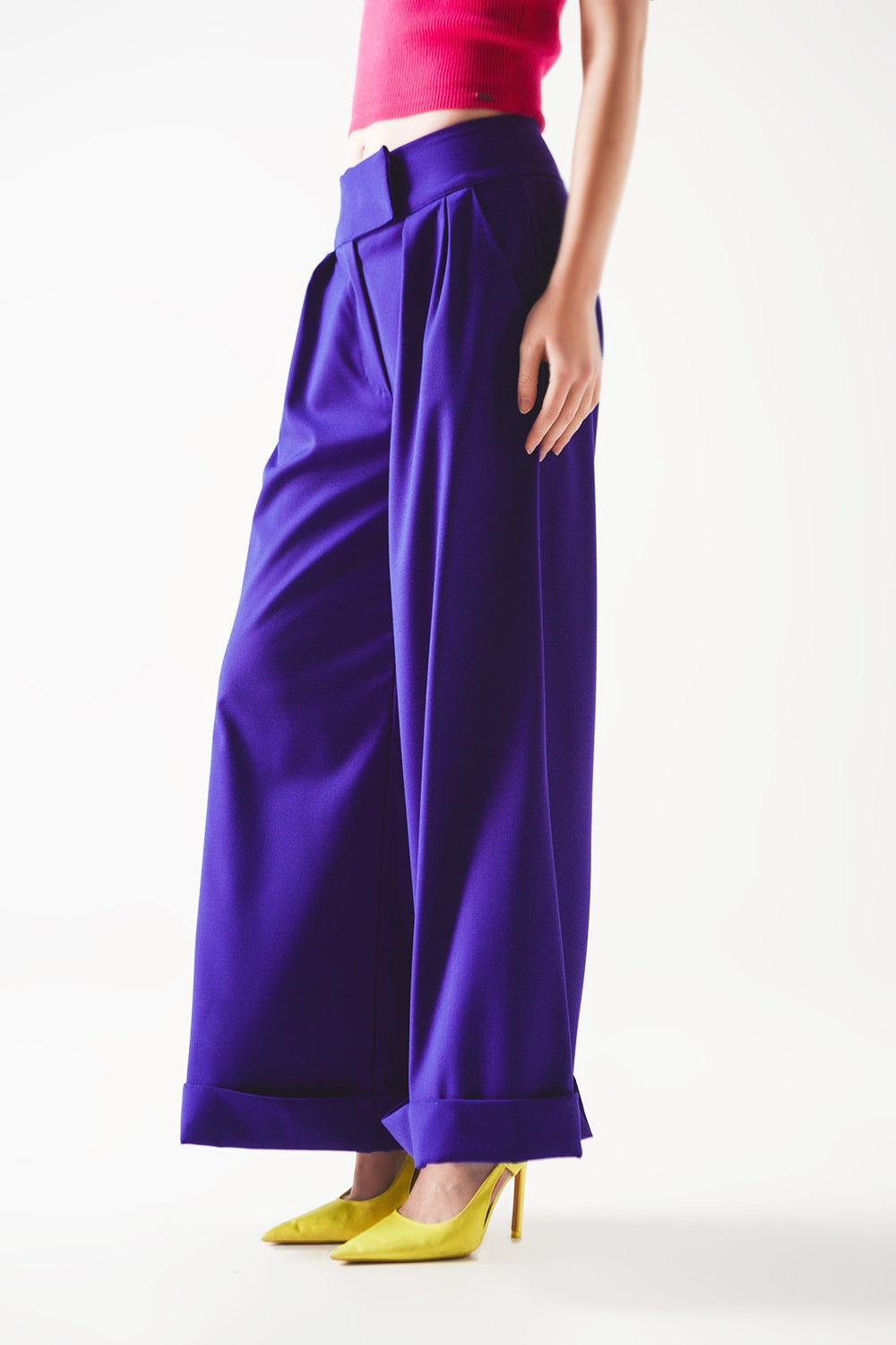 Pleated Wide Leg Pants in Purple-4