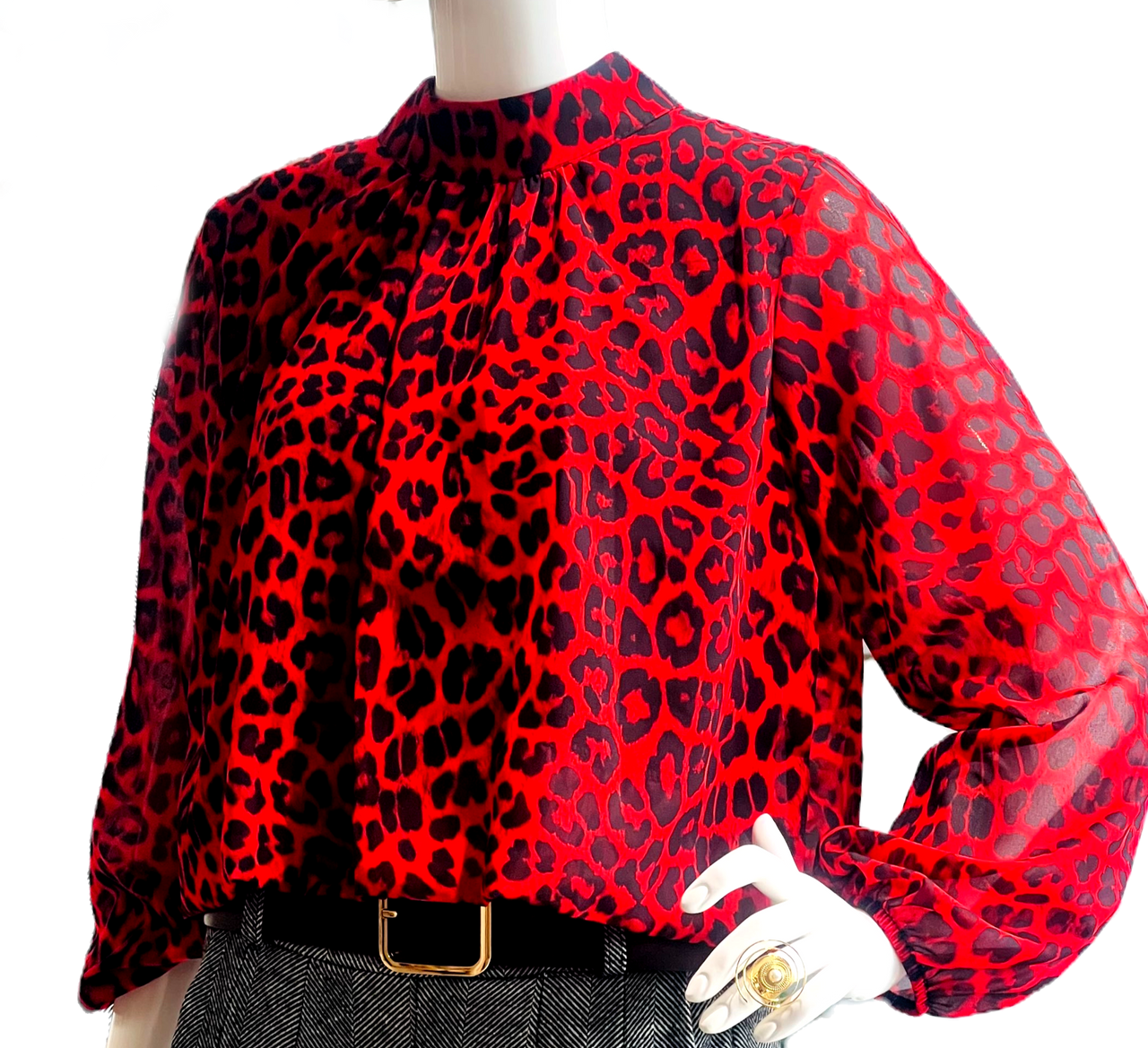 Striking crop blouse in a bold leopard red and black color-0