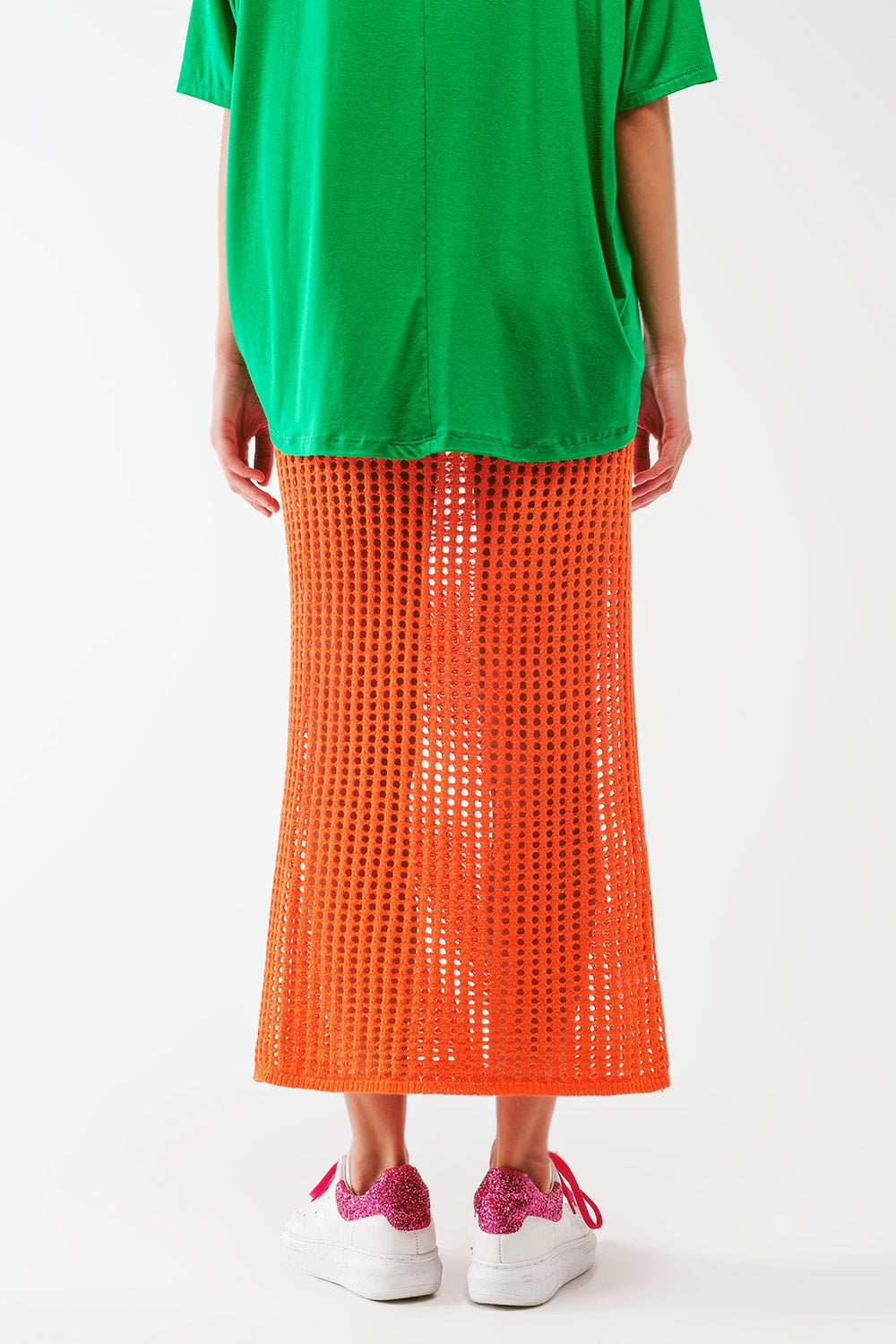 Maxi Sheer Crochet Skirt in Orange-2