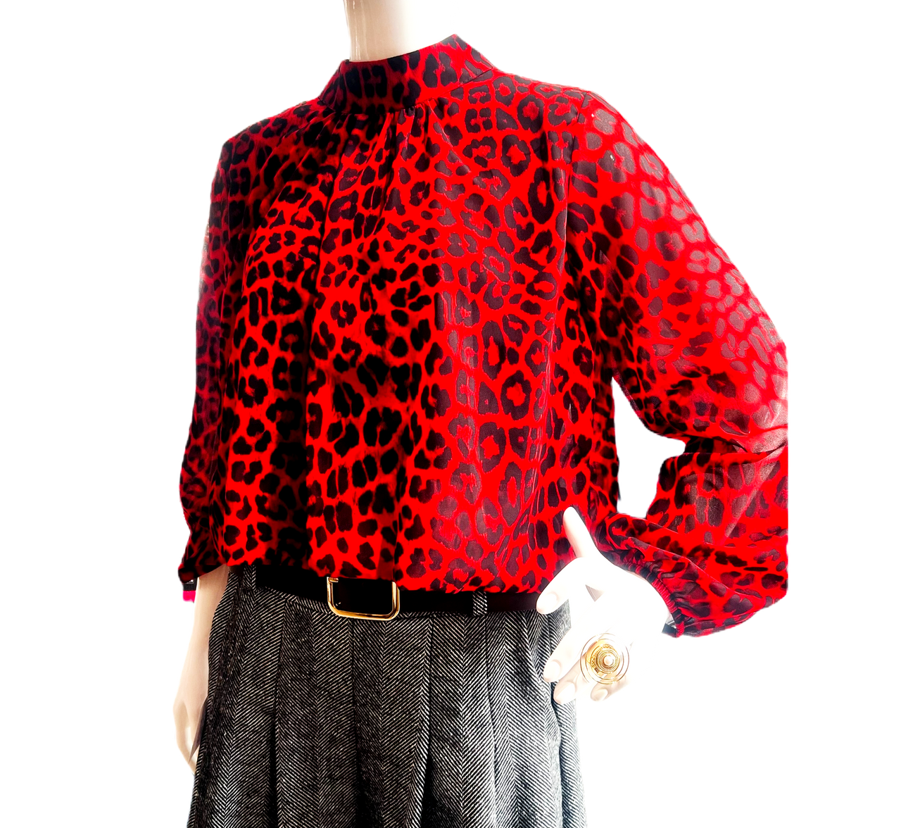 Striking crop blouse in a bold leopard red and black color-2