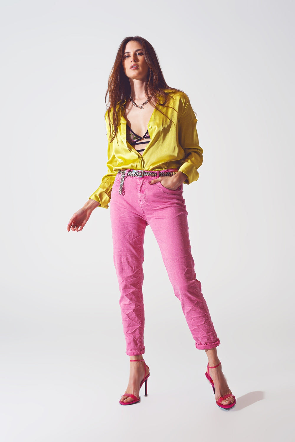 Pink Wrinkled Skinny Jeans-2