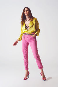 Thumbnail for Pink Wrinkled Skinny Jeans-2