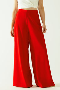 Thumbnail for Red Wide Leg Basic Flared Pants-3