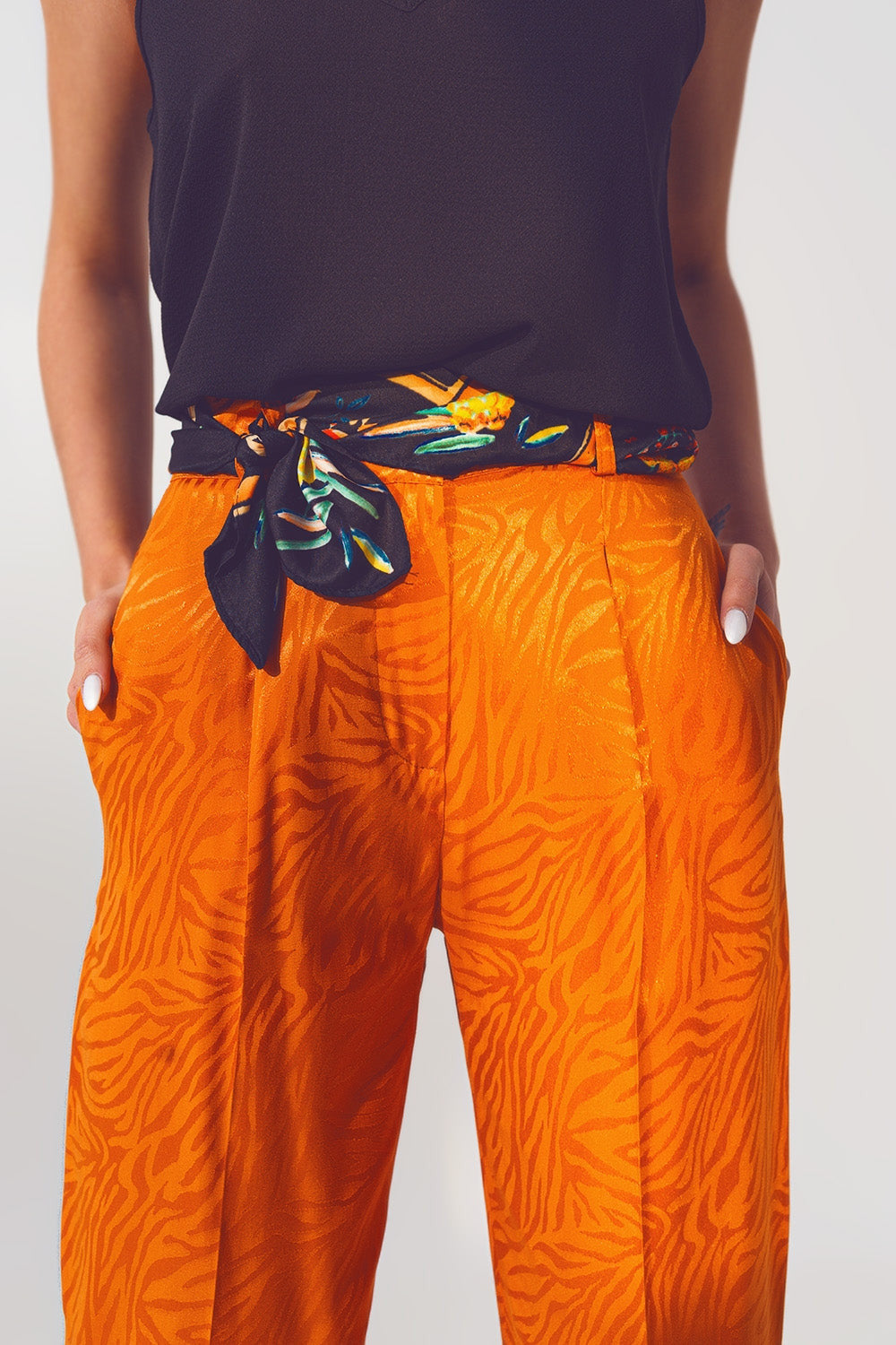 Loose Fit Zebra Print Pants in Orange-4