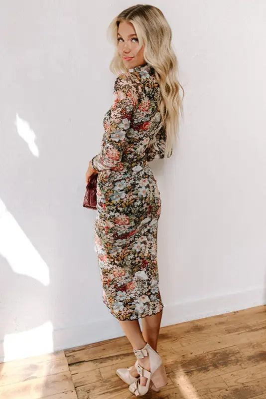 Floral  Bodycon Midi Dress-2