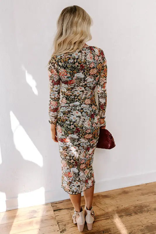 Floral  Bodycon Midi Dress-1