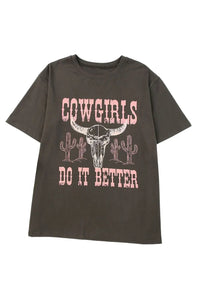 Thumbnail for Gray COWGIRLS DO IT BETTER Graphic Print Oversized T Shirt-15