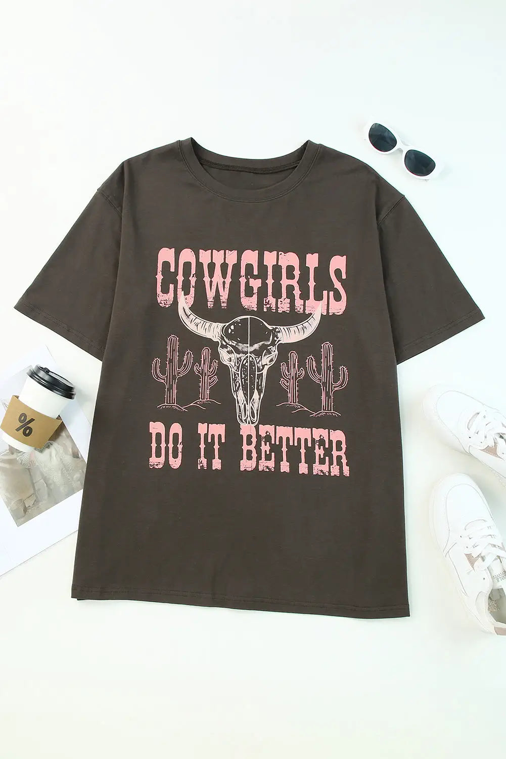 Gray COWGIRLS DO IT BETTER Graphic Print Oversized T Shirt-7