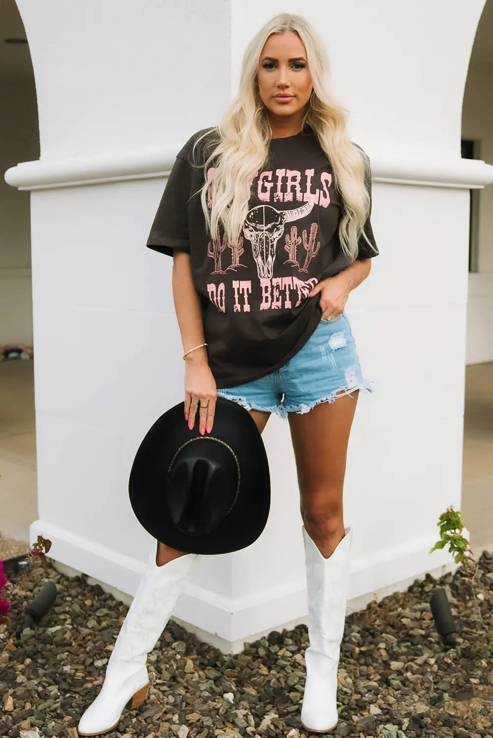 Gray COWGIRLS DO IT BETTER Graphic Print Oversized T Shirt-4
