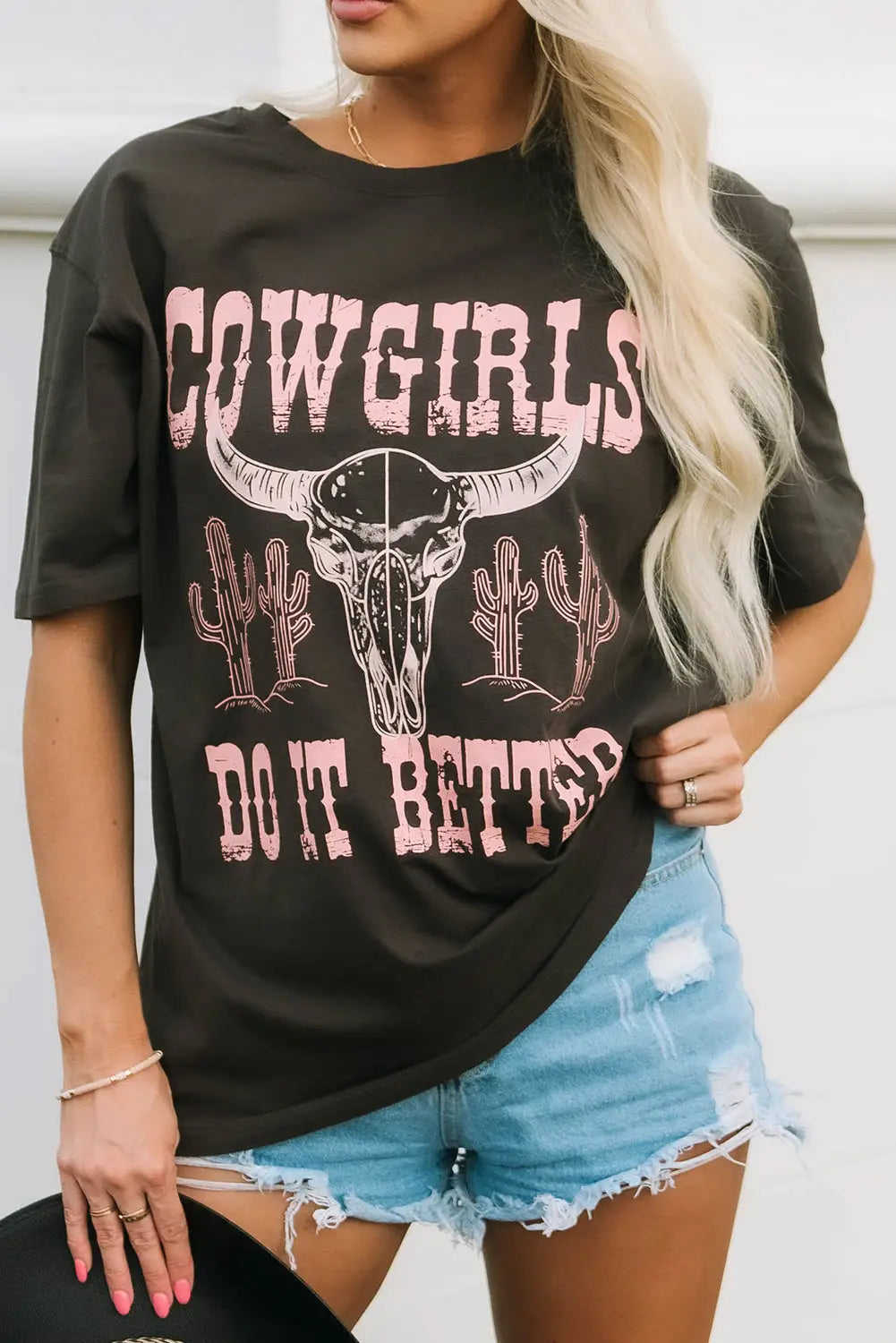 Gray COWGIRLS DO IT BETTER Graphic Print Oversized T Shirt-6