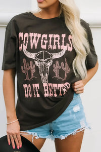 Thumbnail for Gray COWGIRLS DO IT BETTER Graphic Print Oversized T Shirt-6