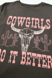 Thumbnail for Gray COWGIRLS DO IT BETTER Graphic Print Oversized T Shirt-10