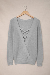 Thumbnail for Gray Cross Back Hollow-out Sweater-5