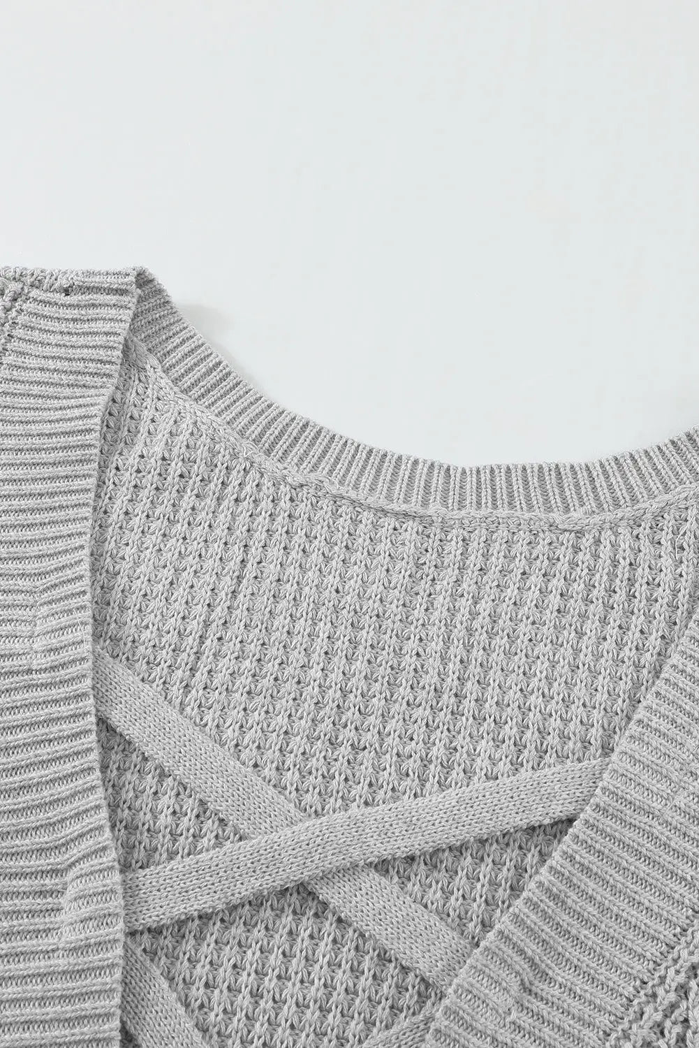 Gray Cross Back Hollow-out Sweater-10