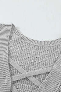 Thumbnail for Gray Cross Back Hollow-out Sweater-10