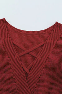 Thumbnail for Gray Cross Back Hollow-out Sweater-25