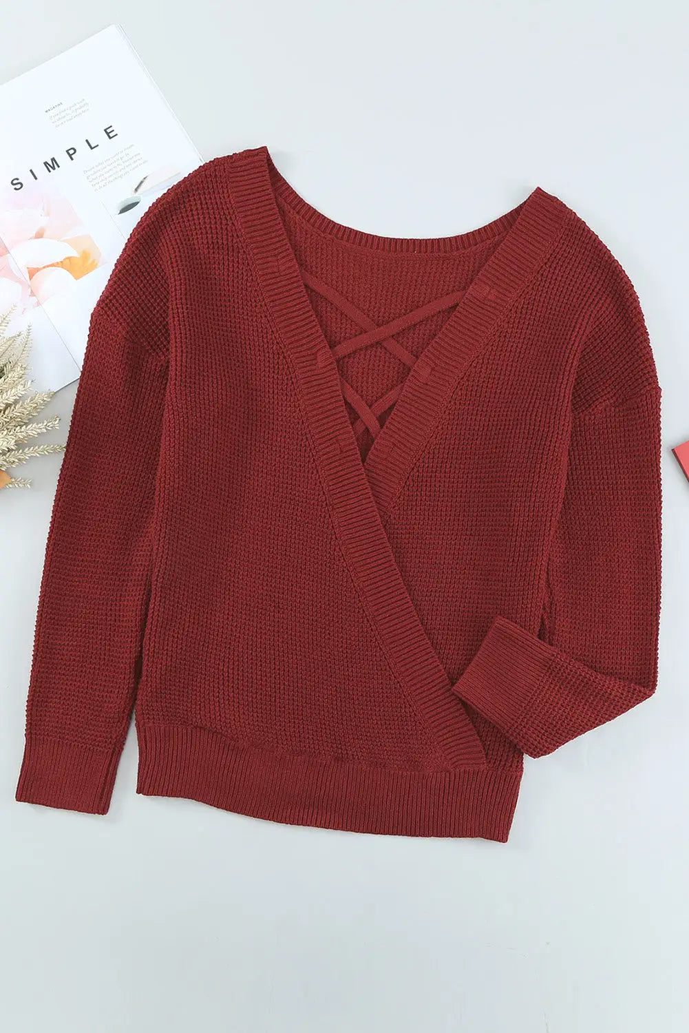 Gray Cross Back Hollow-out Sweater-18