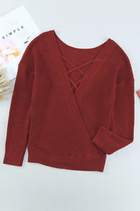 Thumbnail for Gray Cross Back Hollow-out Sweater-18