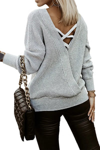 Thumbnail for Gray Cross Back Hollow-out Sweater-13