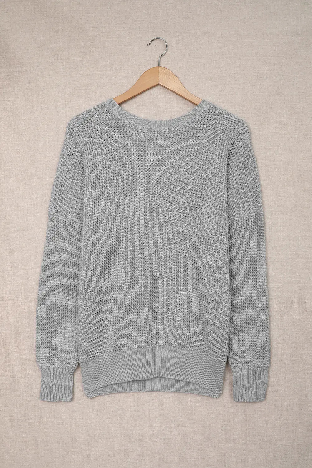 Gray Cross Back Hollow-out Sweater-6