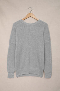 Thumbnail for Gray Cross Back Hollow-out Sweater-6