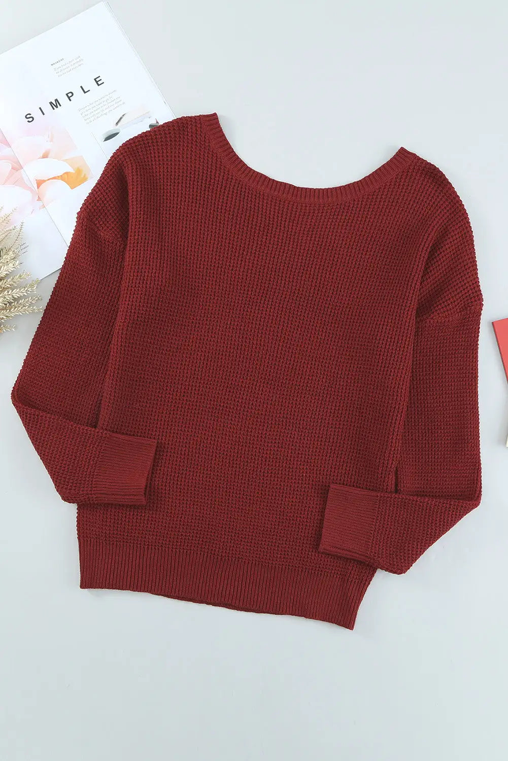 Gray Cross Back Hollow-out Sweater-19
