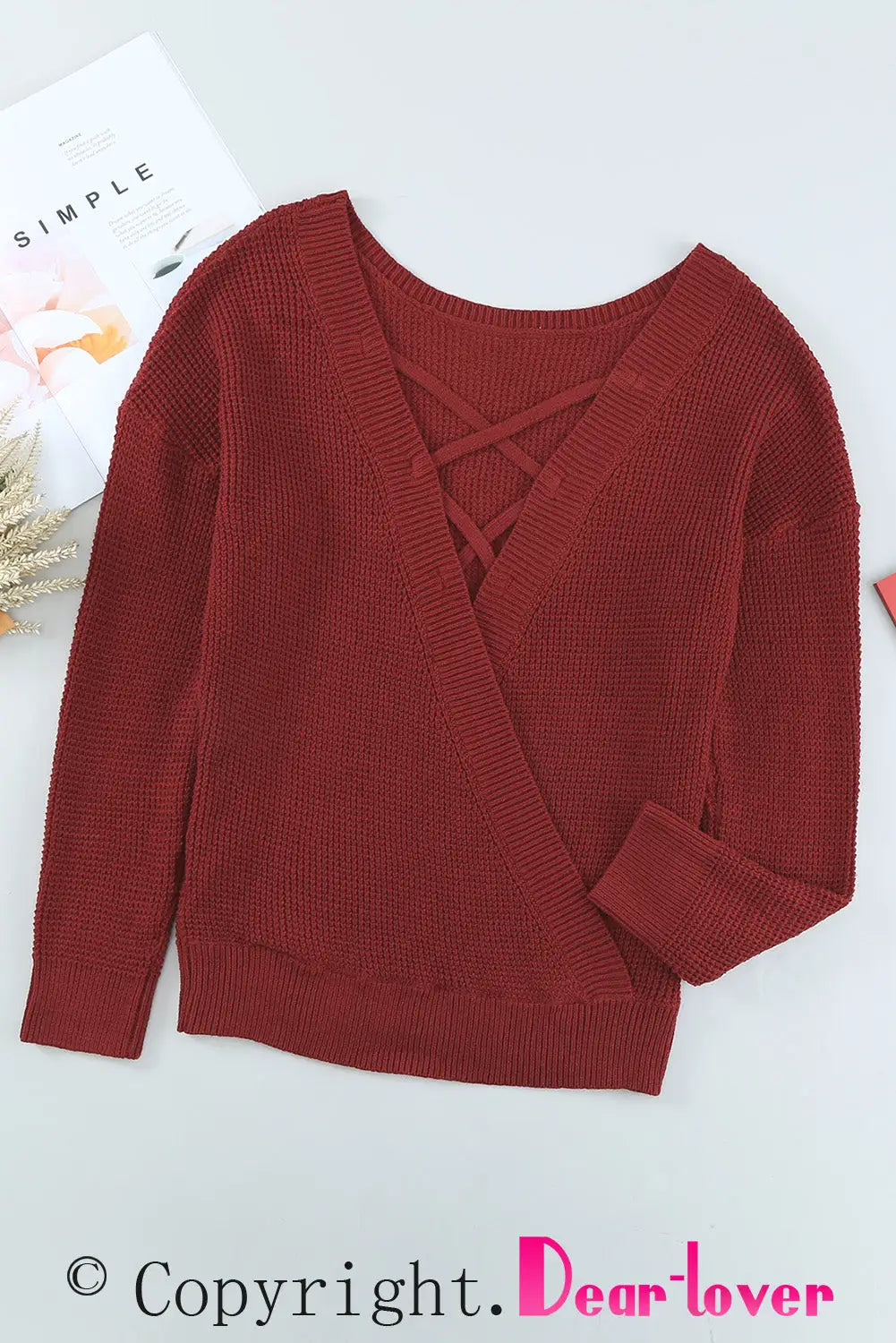 Gray Cross Back Hollow-out Sweater-24