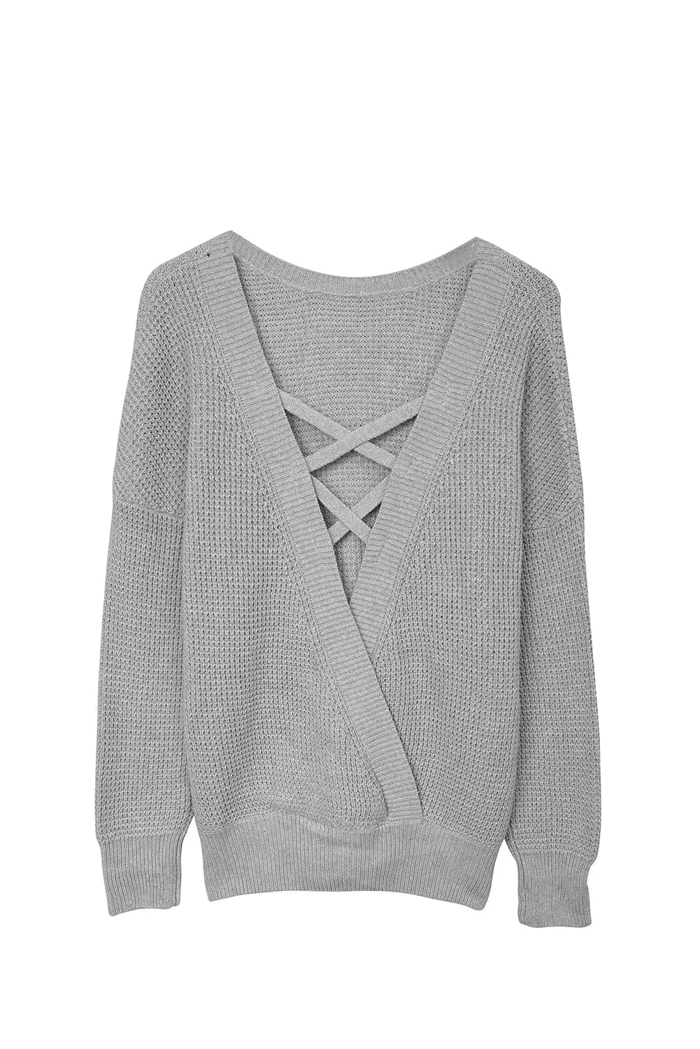 Gray Cross Back Hollow-out Sweater-12