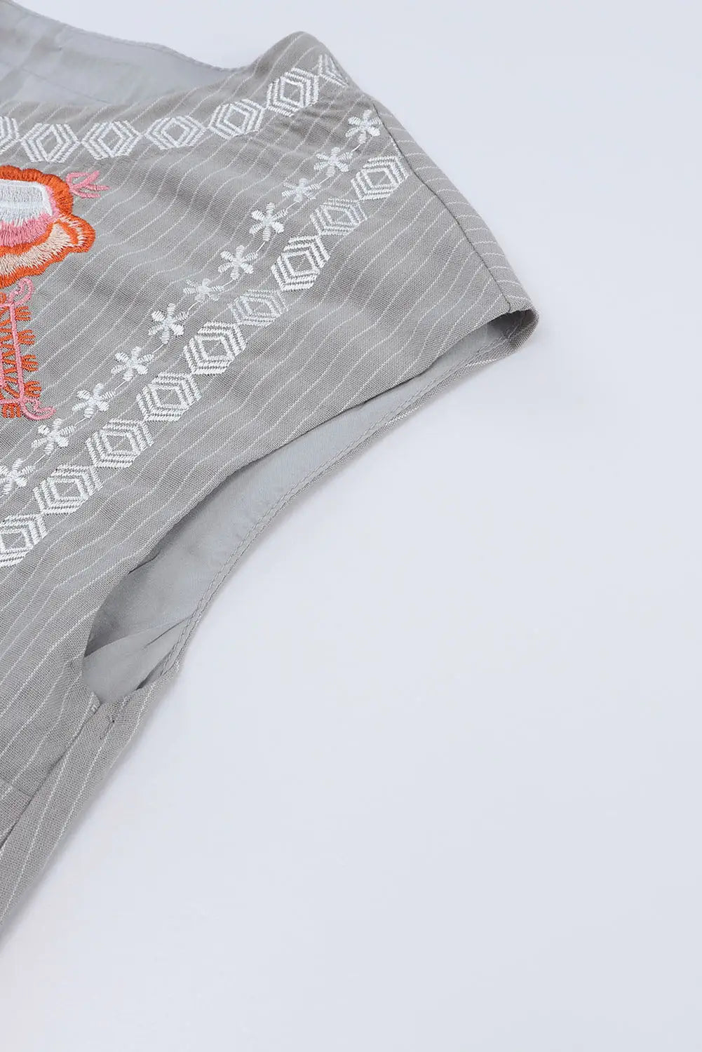 Gray Embroidered Striped Print Sleeveless Mini Dress-9