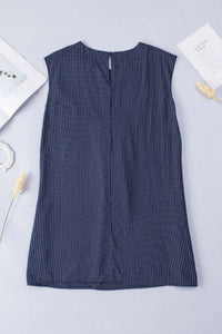 Thumbnail for Gray Embroidered Striped Print Sleeveless Mini Dress-17