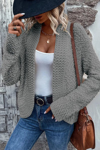 Thumbnail for Gray Popcorn Knit Open Front Cardigan-0
