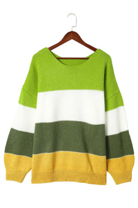 Thumbnail for Green Plus Size Color Block Patchwork Sweater-9