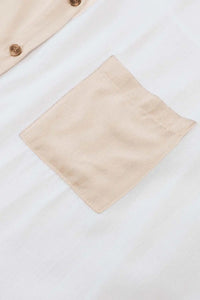 Thumbnail for Khaki Colorblock Buttons Shirt-Collar Long Sleeve Pocket Blouse-8