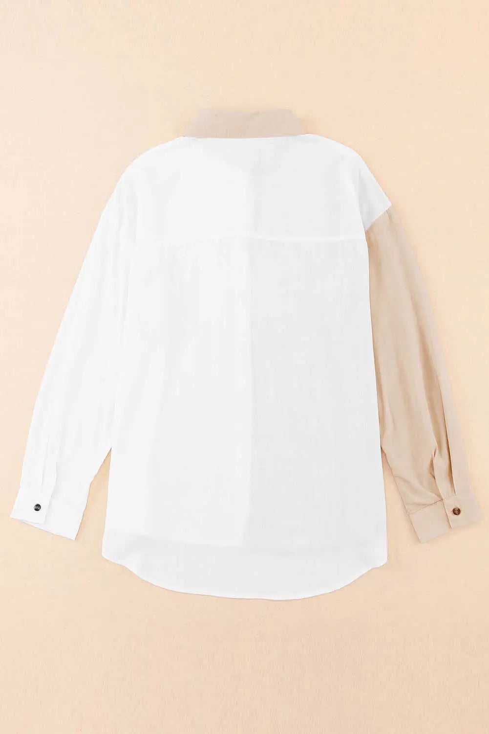 Khaki Colorblock Buttons Shirt-Collar Long Sleeve Pocket Blouse-6