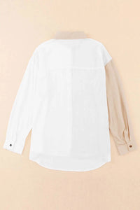 Thumbnail for Khaki Colorblock Buttons Shirt-Collar Long Sleeve Pocket Blouse-6