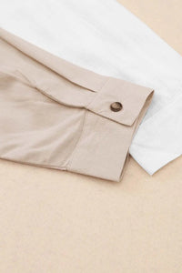 Thumbnail for Khaki Colorblock Buttons Shirt-Collar Long Sleeve Pocket Blouse-9