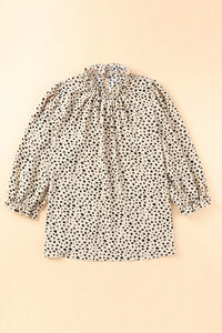 Thumbnail for Leopard Colorblock Swiss Dot Flutter Sleeve Square Neck Mini Dress-108
