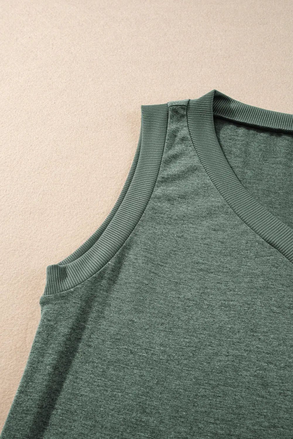 Mist Green Ribbed V Neck Tank-7