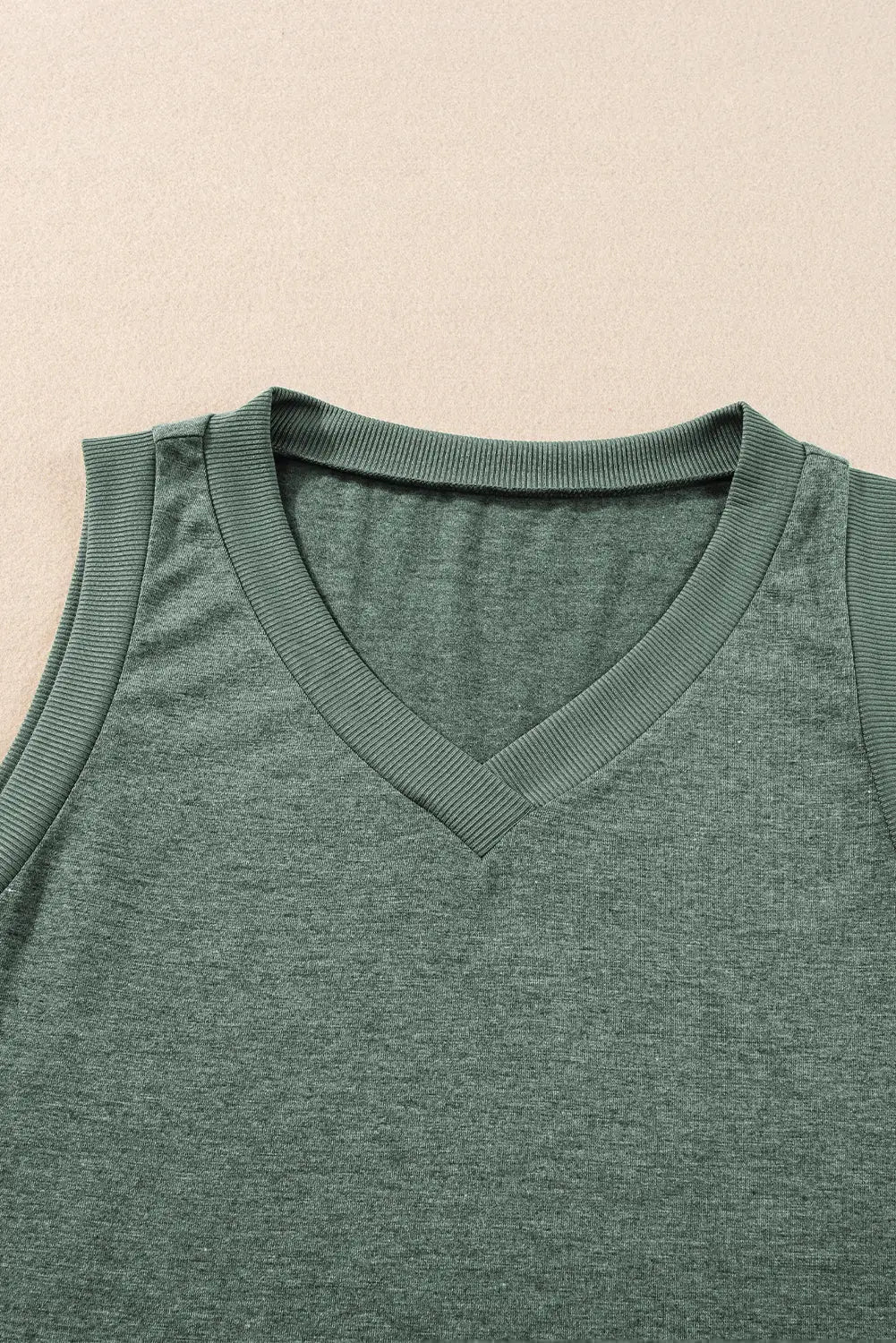 Mist Green Ribbed V Neck Tank-6