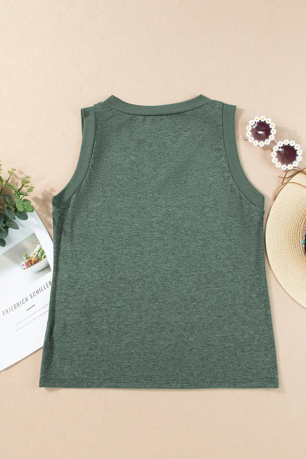 Mist Green Ribbed V Neck Tank-5