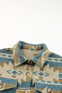 Thumbnail for Multicolor Western Aztec Print Button Flap Pocket Shacket-22