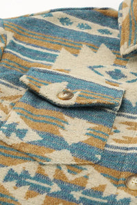Thumbnail for Multicolor Western Aztec Print Button Flap Pocket Shacket-23