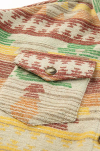 Thumbnail for Multicolor Western Aztec Print Button Flap Pocket Shacket-36