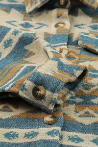 Thumbnail for Multicolor Western Aztec Print Button Flap Pocket Shacket-24